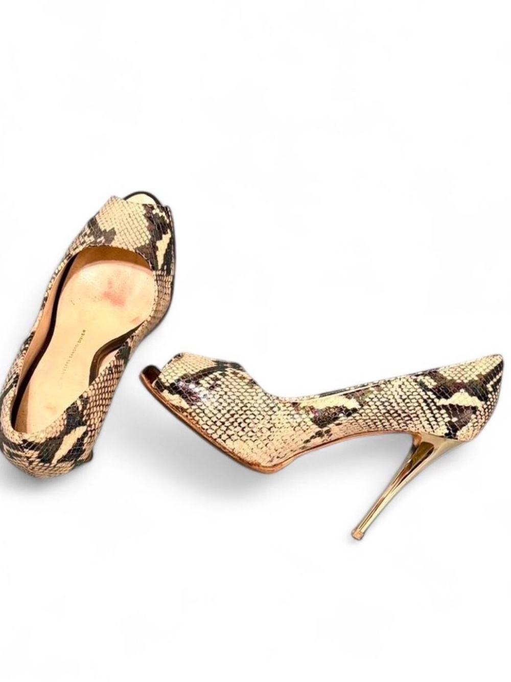GIUSEPPE ZANOTTI DESIGN Vero Cuoio Python Print Peep-Toe Heels - Picture 2 of 10
